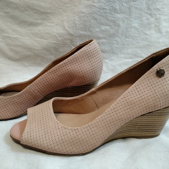 Bottero Annabela Amendoa Leather Peep Toe Wedge Heels - Picture 5 of 10